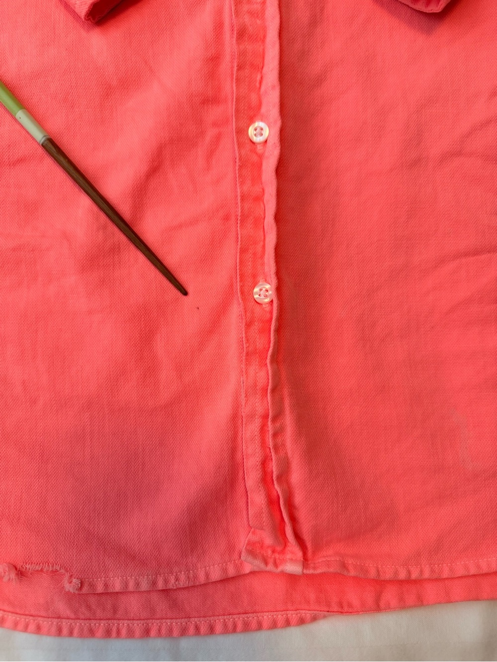 Mary Distressed Denim Shirtdress Neon Coral Frank & Eileen S - Picture 9 of 15